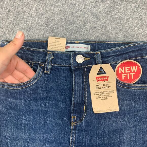 Levis Bike Jean Short Girls 10R Blue Denim Cut Off High Rise Fringe Hem Skinny - Picture 3 of 12